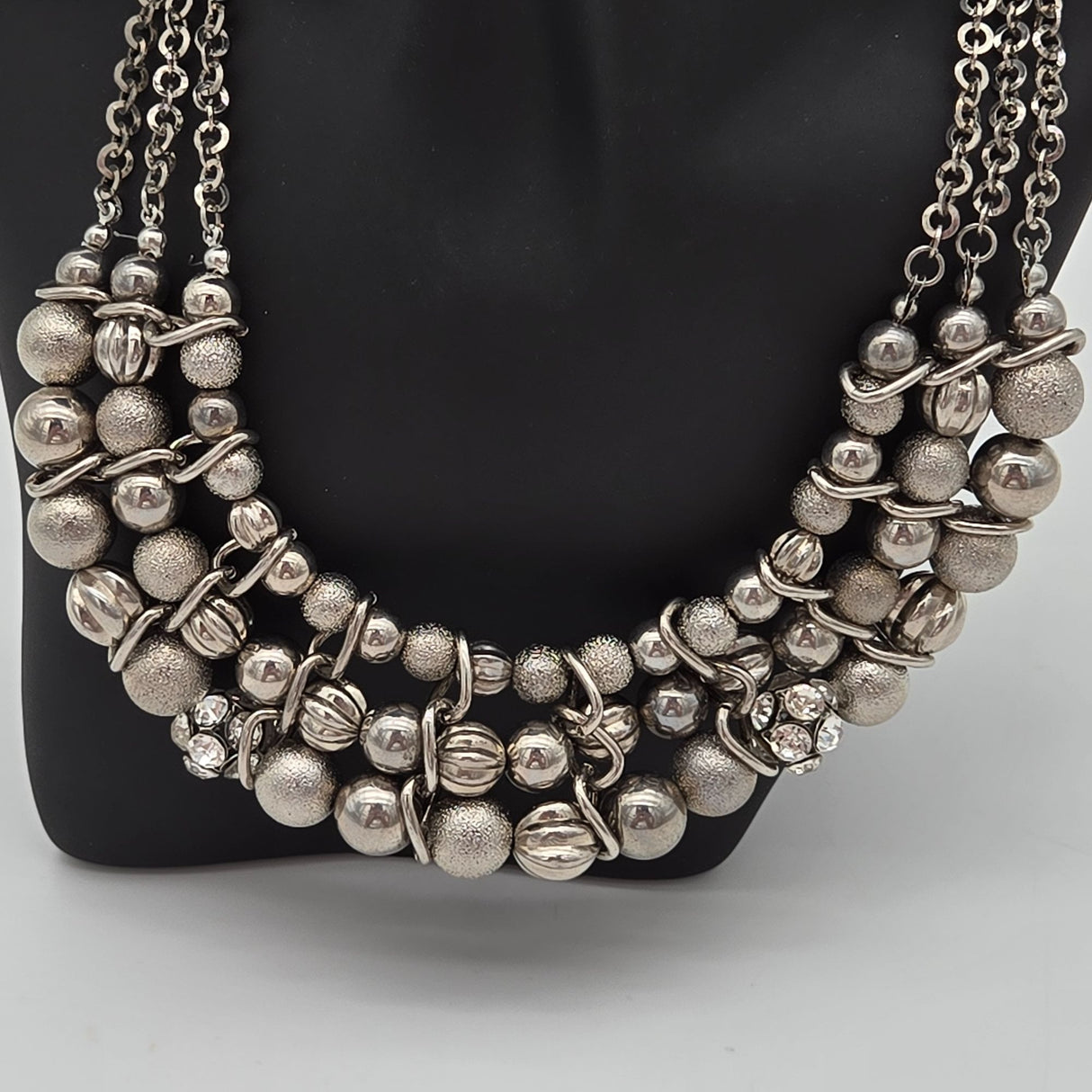 Chunky Silver-Tone Necklace & Dangle Earrings Set By Charlotte Daniel With Multi-Strand Chains & Beaded Design