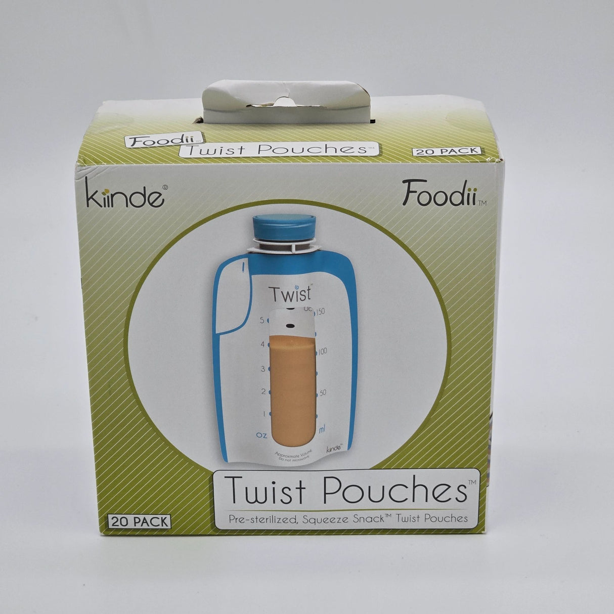 Kiinde Foodii Twist Pouches 20-Pack Pre-Sterilized Leak-Proof Snack & Milk Storage Pouches With Caps