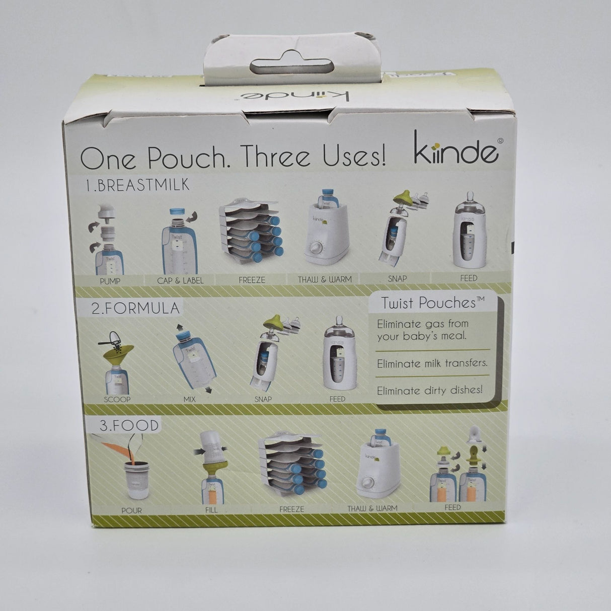 Kiinde Foodii Twist Pouches 20-Pack Pre-Sterilized Leak-Proof Snack & Milk Storage Pouches With Caps