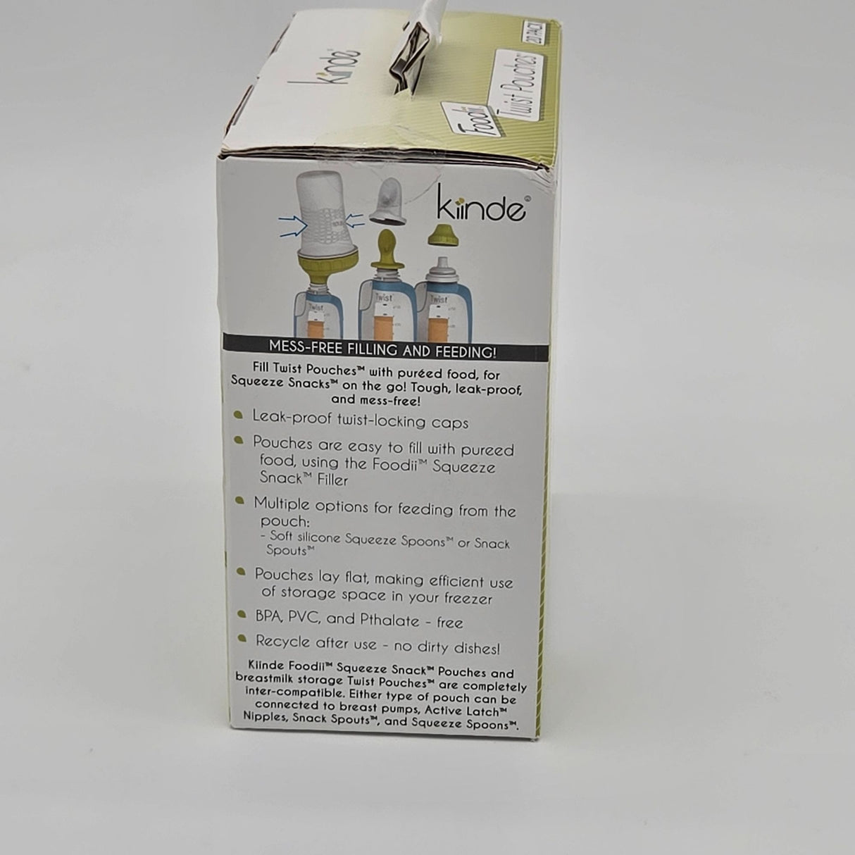 Kiinde Foodii Twist Pouches 20-Pack Pre-Sterilized Leak-Proof Snack & Milk Storage Pouches With Caps