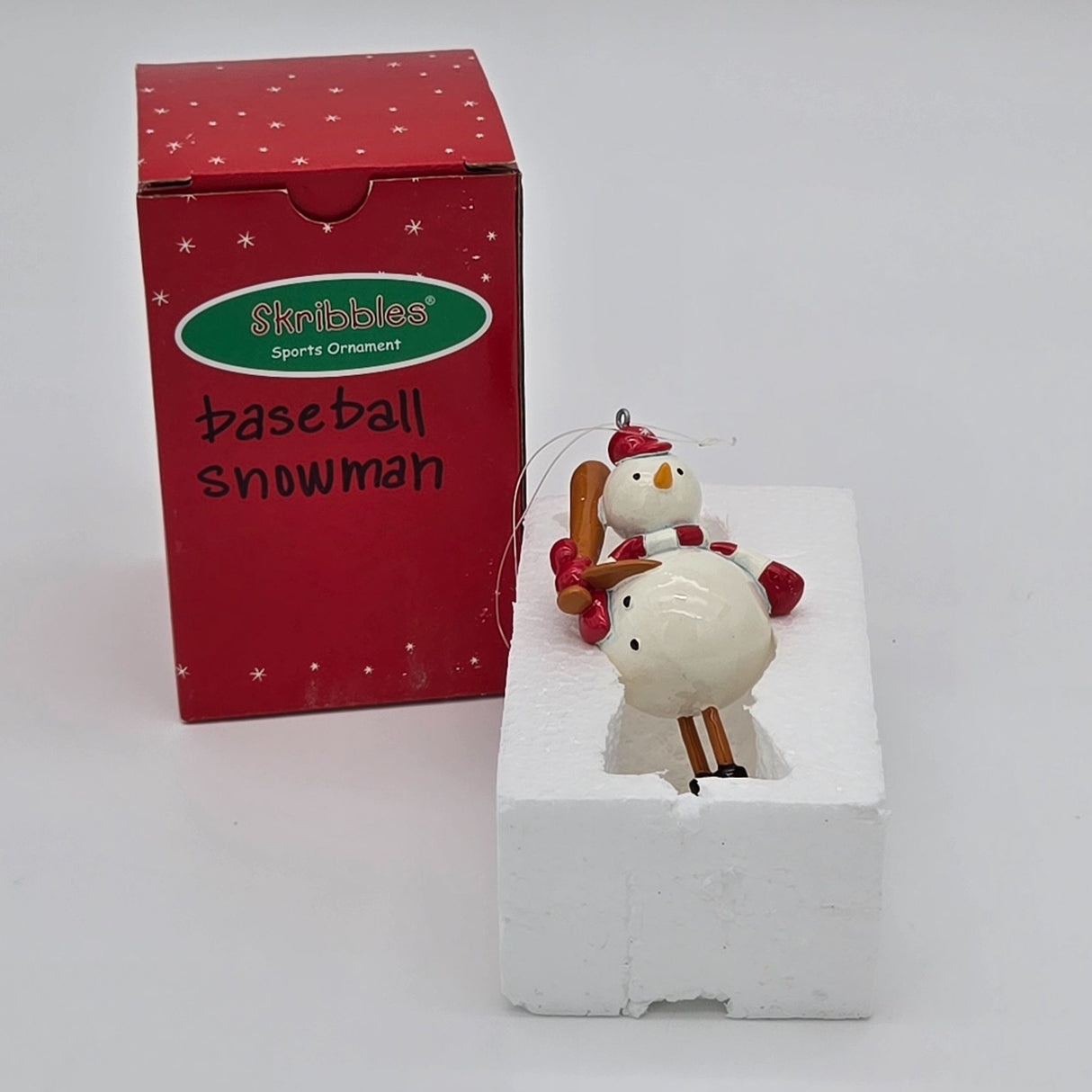 Skribbles Baseball Snowman Sports Christmas Ornament Red & White Hanging Decoration