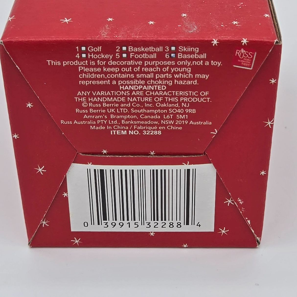 Skribbles Baseball Snowman Sports Christmas Ornament Red & White Hanging Decoration