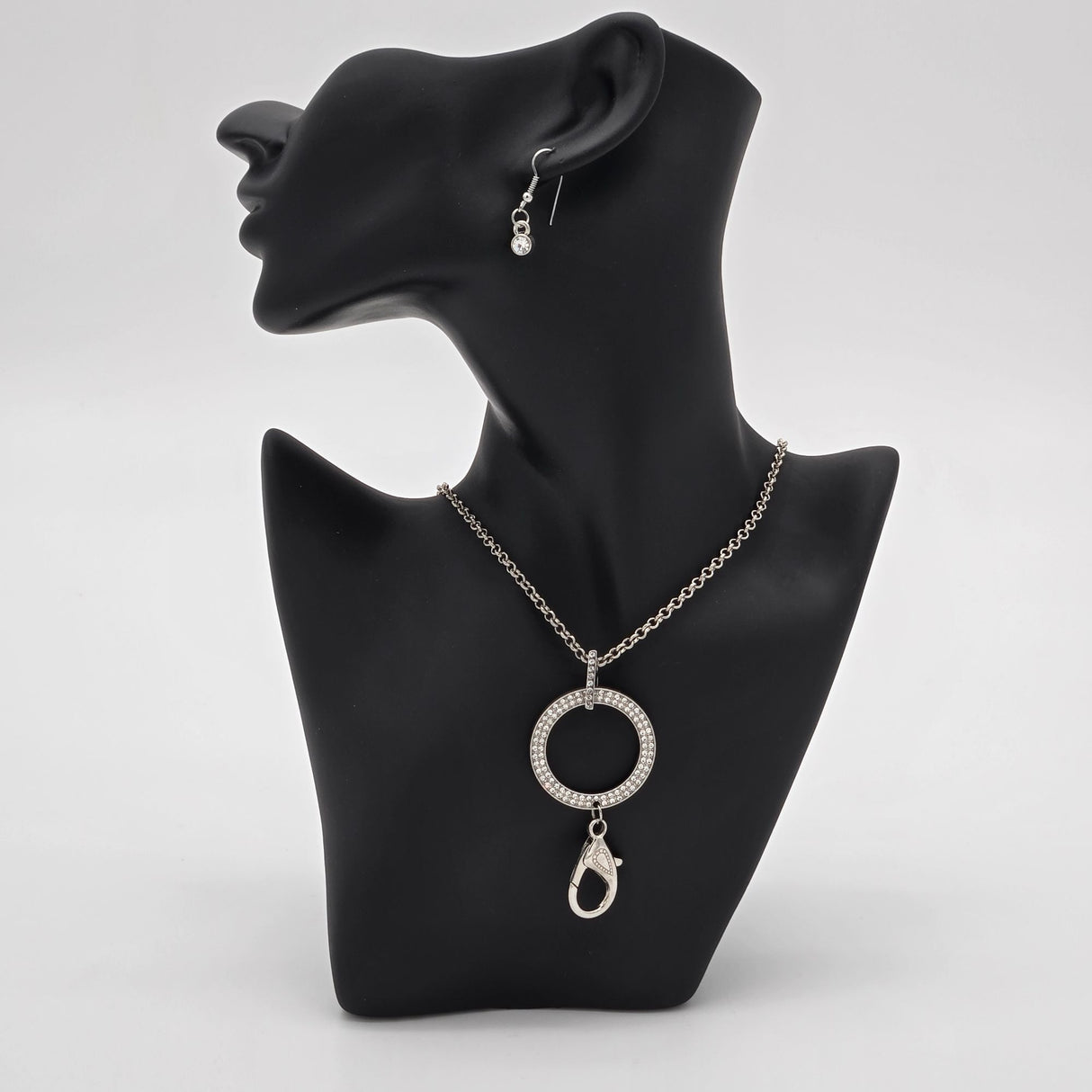 Straight to the Top Silver Rhinestone Circle Pendant Necklace & Matching Earrings Set By Paparazzi