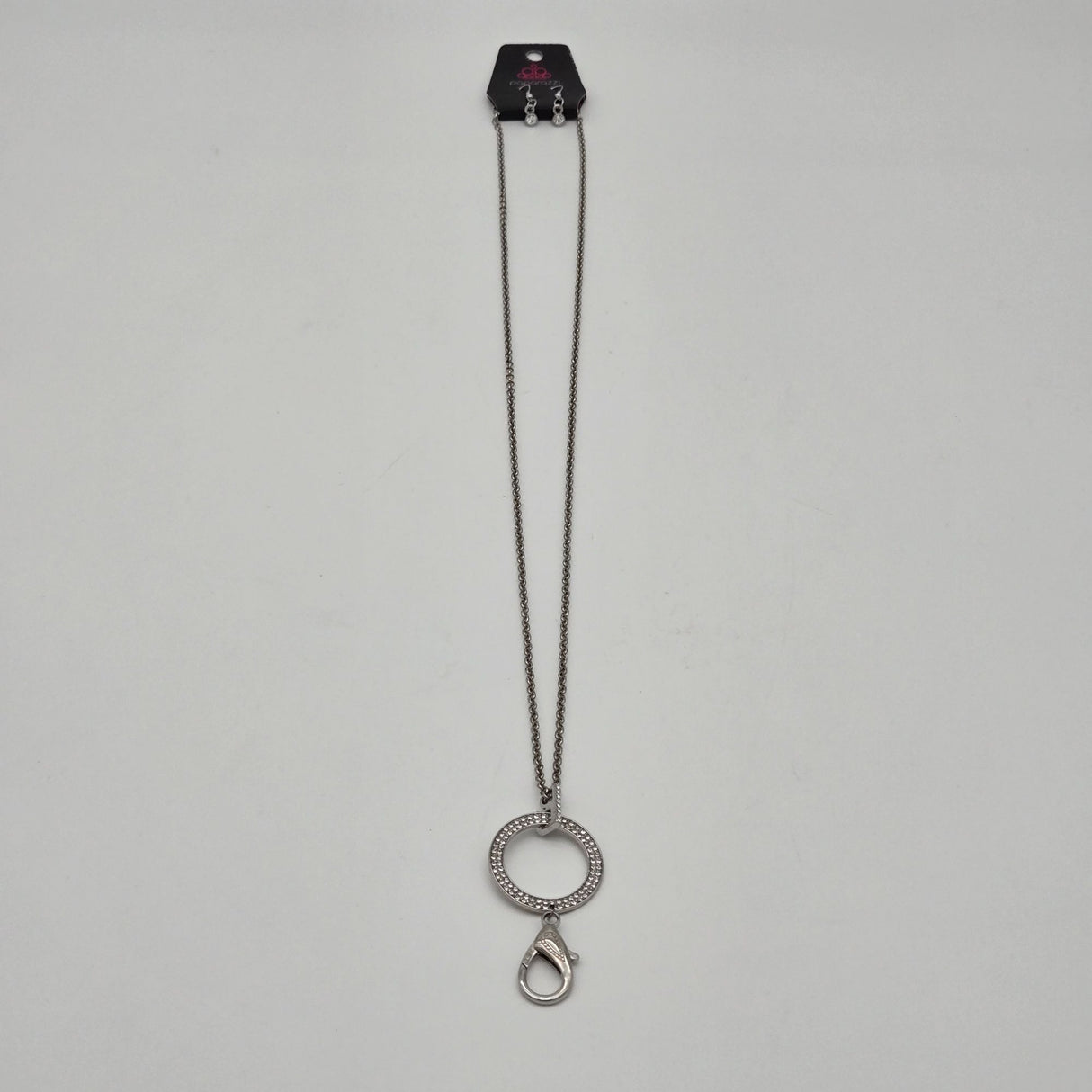 Straight to the Top Silver Rhinestone Circle Pendant Necklace & Matching Earrings Set By Paparazzi