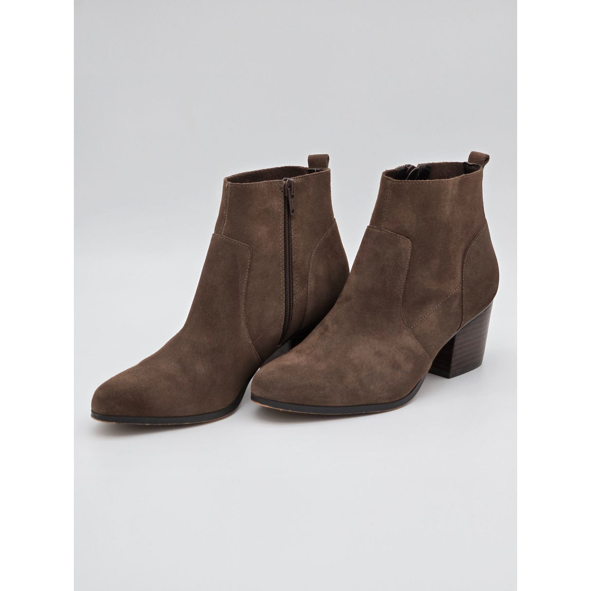 Crown Vintage Saleen Brown Suede Ankle Booties With Block Heel & Side Zipper For Women