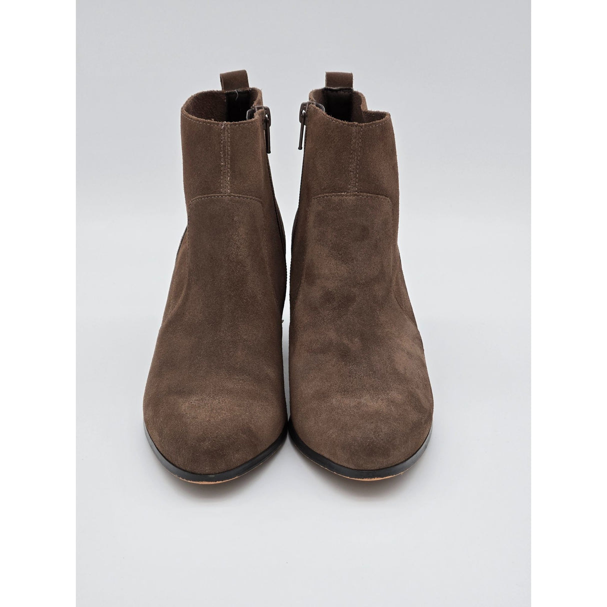 Crown Vintage Saleen Brown Suede Ankle Booties With Block Heel & Side Zipper For Women