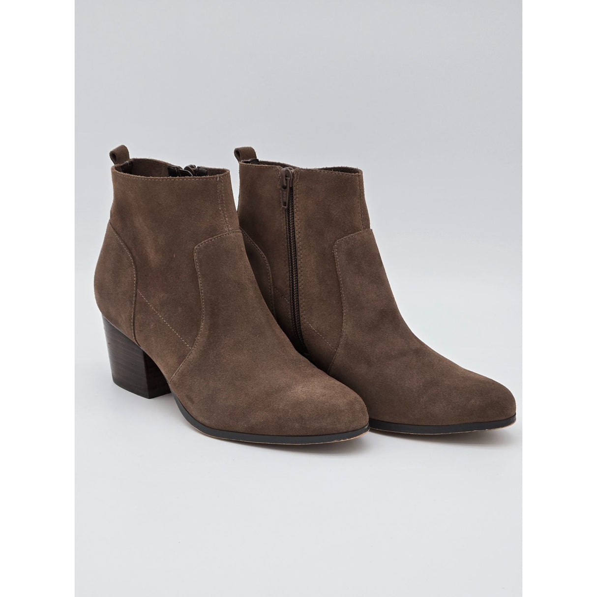 Crown Vintage Saleen Brown Suede Ankle Booties With Block Heel & Side Zipper For Women