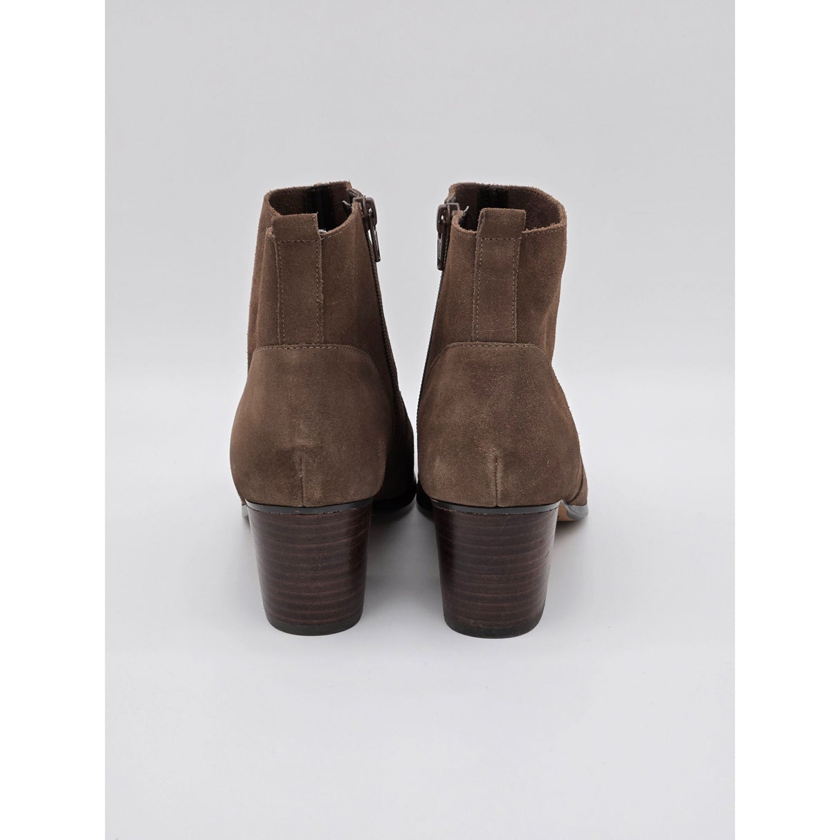 Crown Vintage Saleen Brown Suede Ankle Booties With Block Heel & Side Zipper For Women