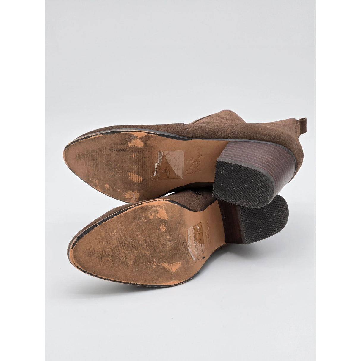 Crown Vintage Saleen Brown Suede Ankle Booties With Block Heel & Side Zipper For Women