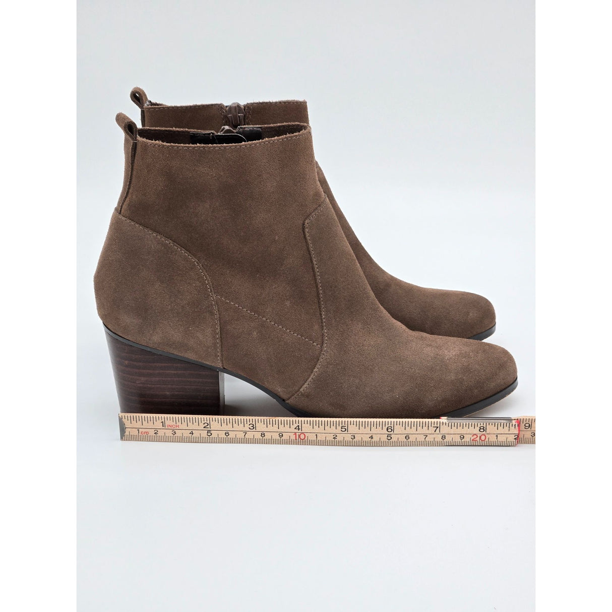 Crown Vintage Saleen Brown Suede Ankle Booties With Block Heel & Side Zipper For Women