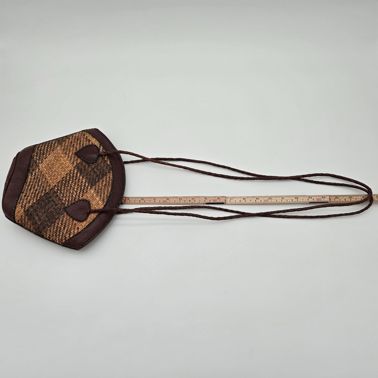 Handmade Indonesian Caneweave Woven Straw & Leather Crossbody Bag With Zipper Closure