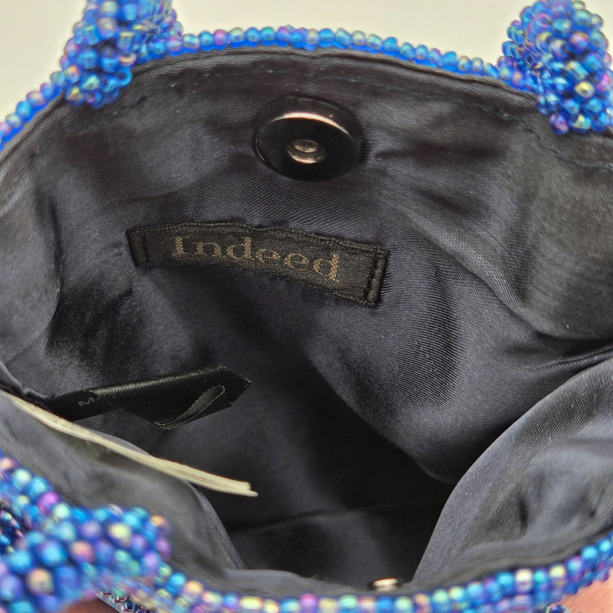 Vintage Indeed Beaded Evening Bag W/ Sequins & Magnetic Closure Multi-Blue Tones Small Handbag