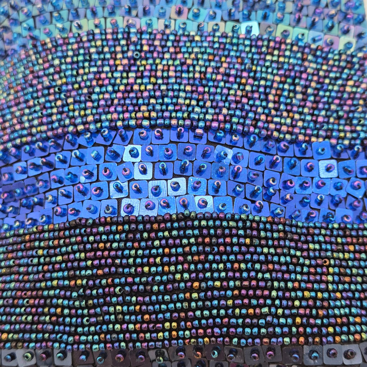 Vintage Indeed Beaded Evening Bag W/ Sequins & Magnetic Closure Multi-Blue Tones Small Handbag