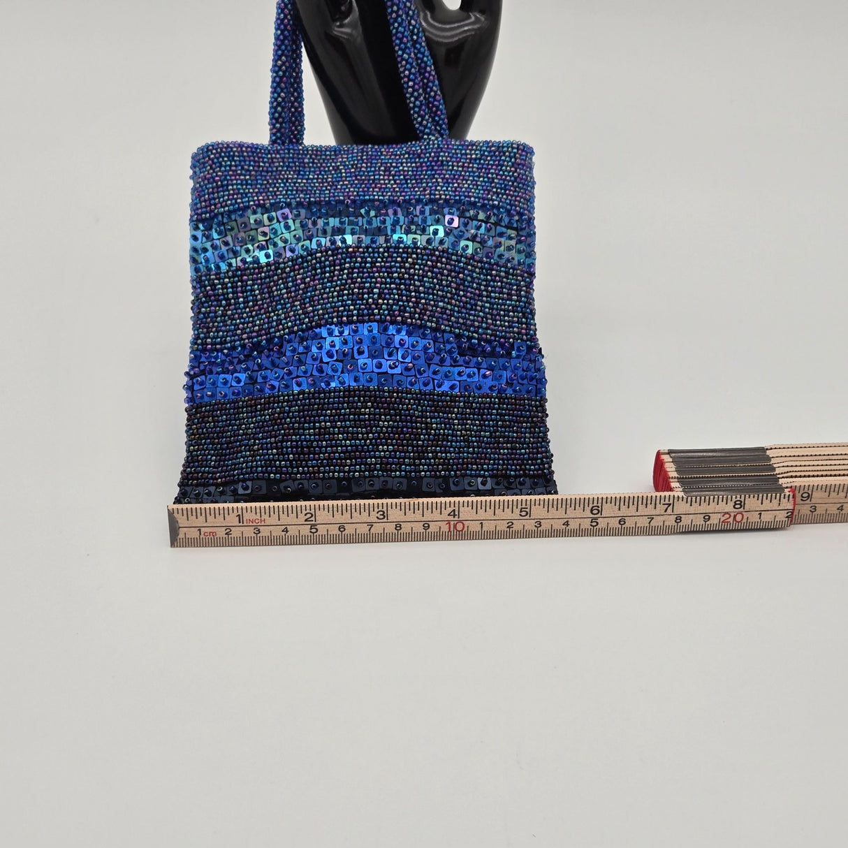 Vintage Indeed Beaded Evening Bag W/ Sequins & Magnetic Closure Multi-Blue Tones Small Handbag