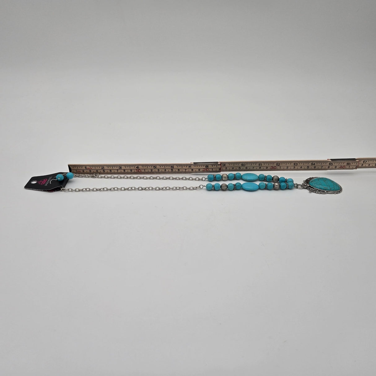 Turquoise Beaded Necklace & Earrings Set With Silver-Tone Pendant And Floral Design 18" Length Womens Jewelry