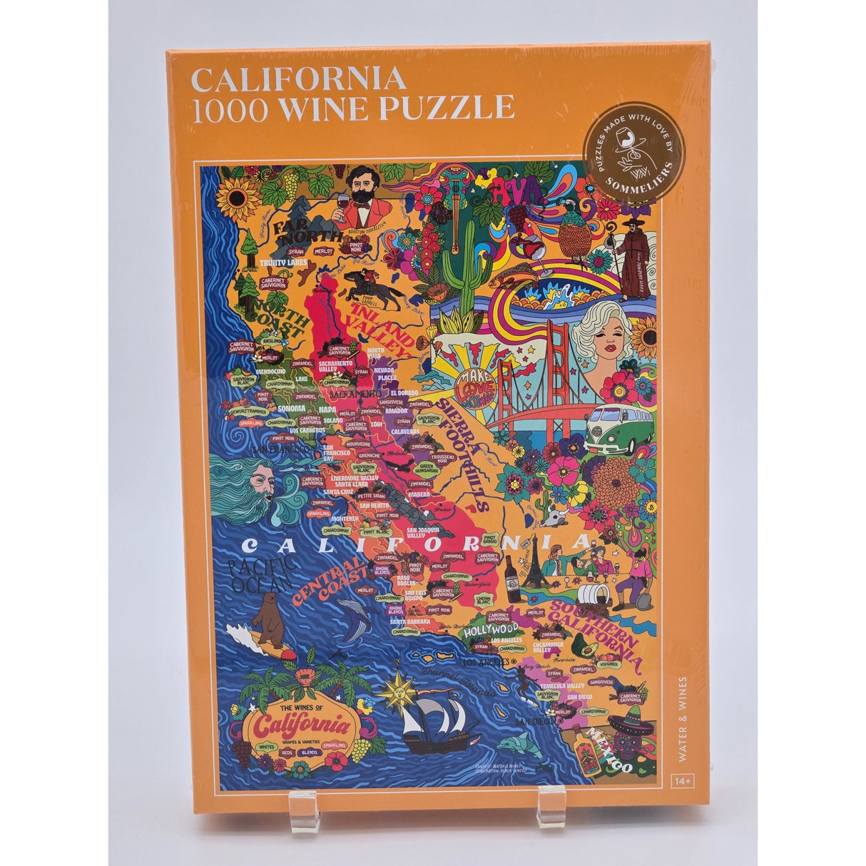 California 1000-Piece Wine Puzzle By Water & Wines - Illustrated Map Design - Fun & Educational