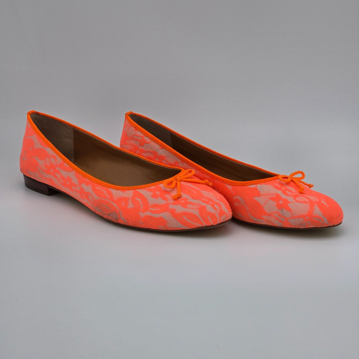 J.Crew Neon Orange Lace Ballet Flats Womens Size 9