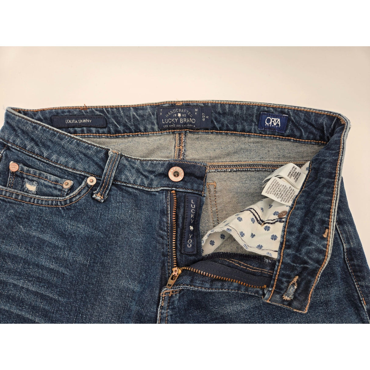 Lucky Brand Lolita Skinny Womens Distressed Jeans Size 4/27 Medium Wash Denim Stretch