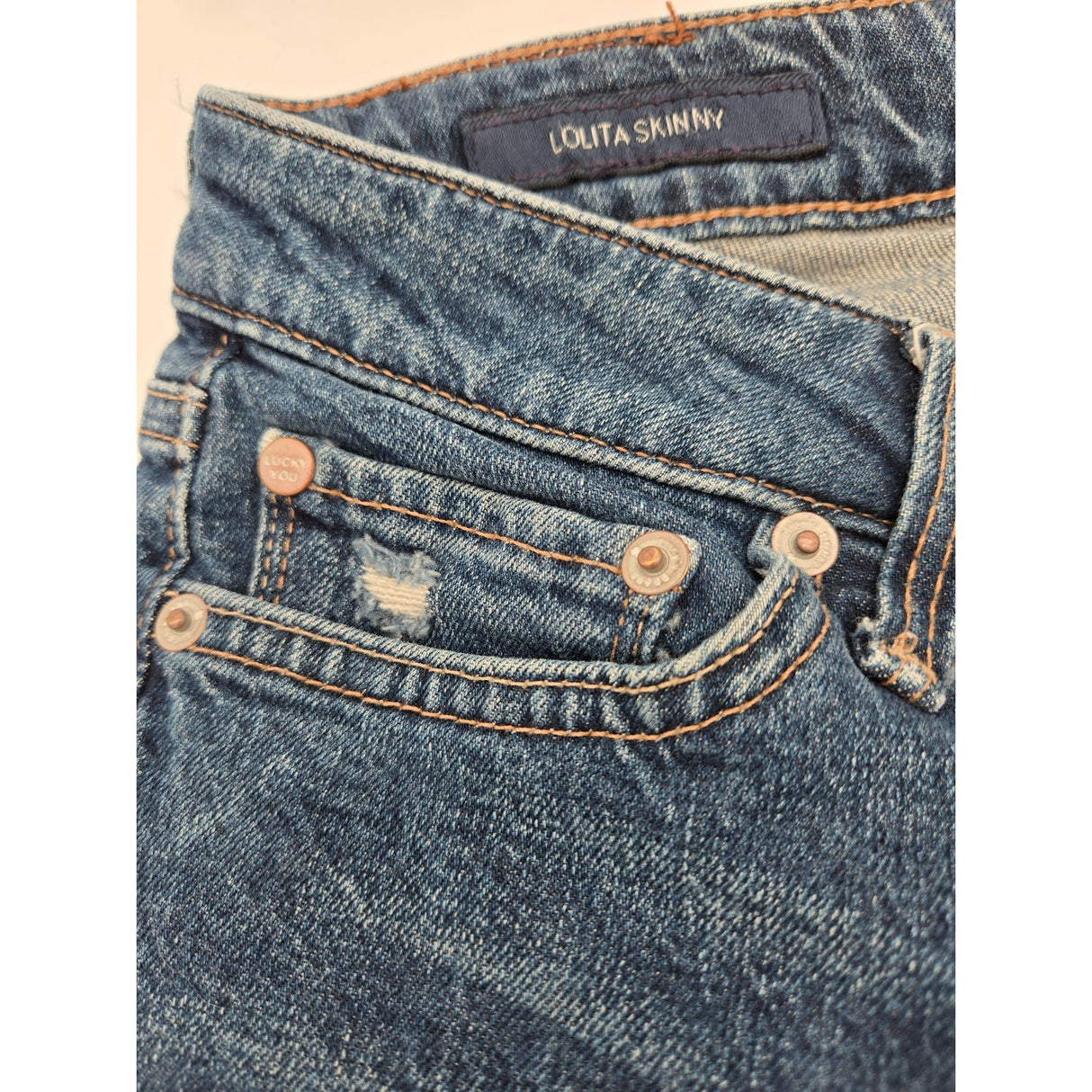 Lucky Brand Lolita Skinny Womens Distressed Jeans Size 4/27 Medium Wash Denim Stretch