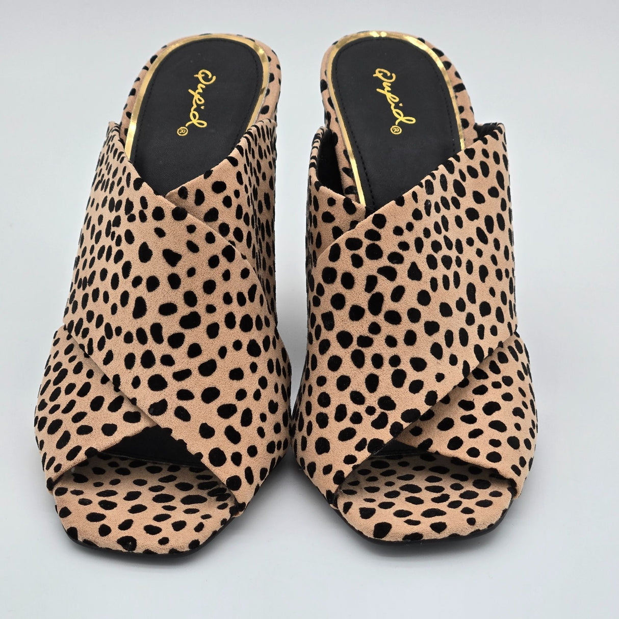 Leopard Print Open-Toe Block Heel Mule Sandals Women's Size 9 By Qupid