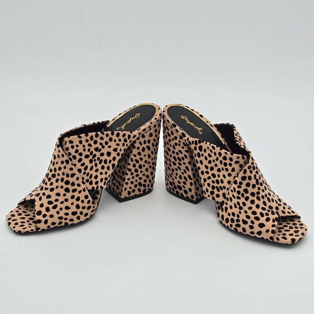 Leopard Print Open-Toe Block Heel Mule Sandals Women's Size 9 By Qupid