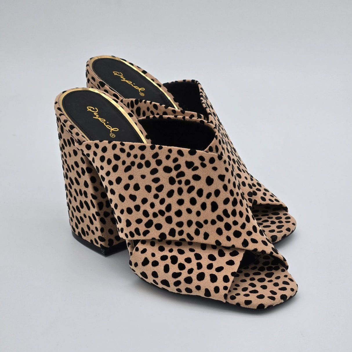 Leopard Print Open-Toe Block Heel Mule Sandals Women's Size 9 By Qupid