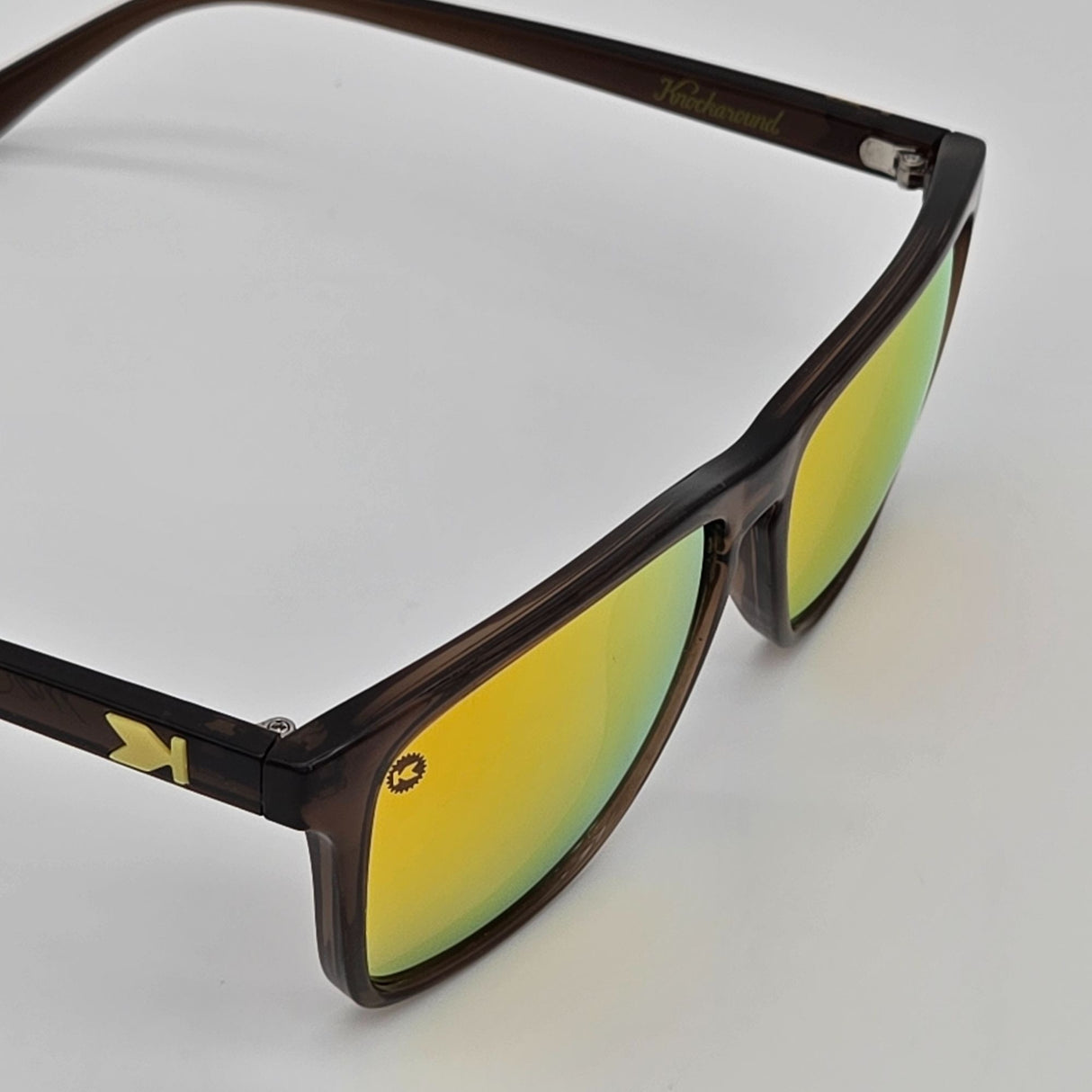 Knockaround Premiums Brown Frame Sunglasses With Yellow Mirrored Lenses + Microfiber Pouch