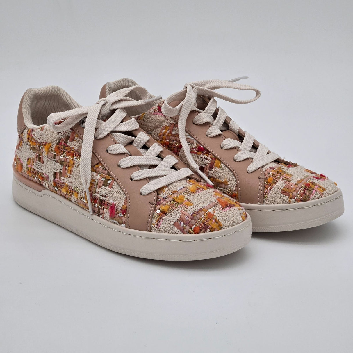 Coach Womens Lace-Up Sneakers Multicolor Tweed & Leather Casual Shoes