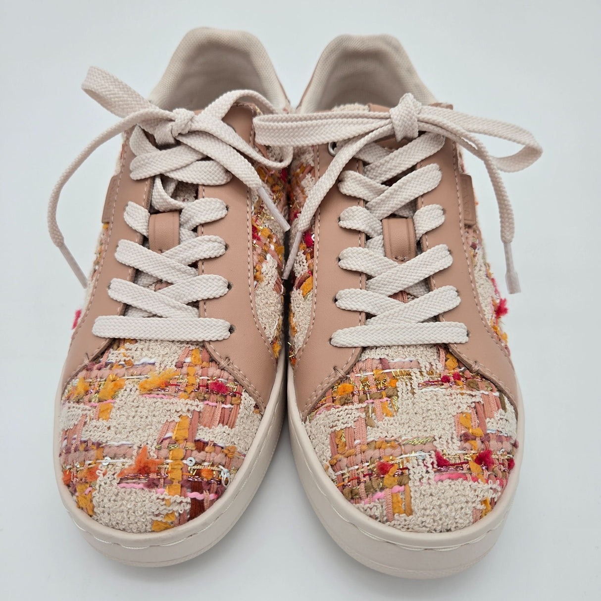 Coach Womens Lace-Up Sneakers Multicolor Tweed & Leather Casual Shoes