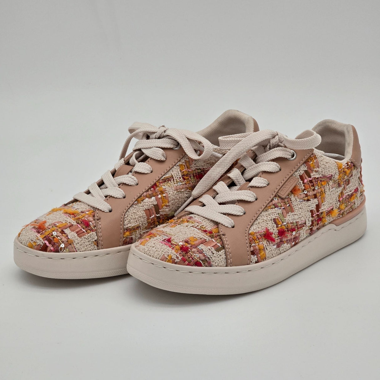Coach Womens Lace-Up Sneakers Multicolor Tweed & Leather Casual Shoes