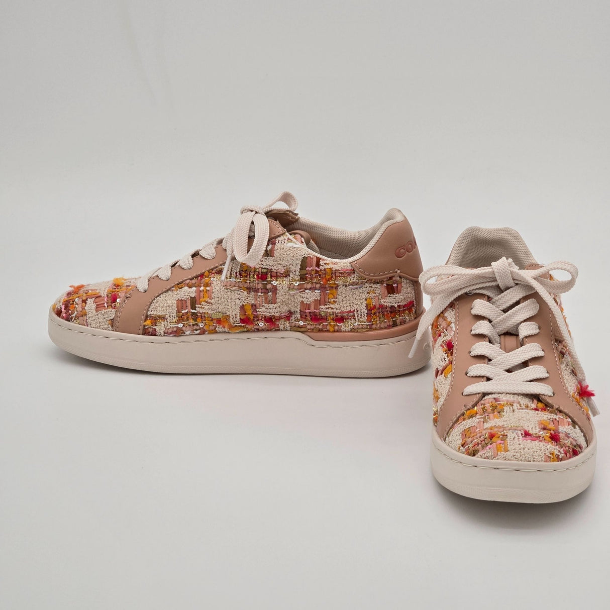 Coach Womens Lace-Up Sneakers Multicolor Tweed & Leather Casual Shoes