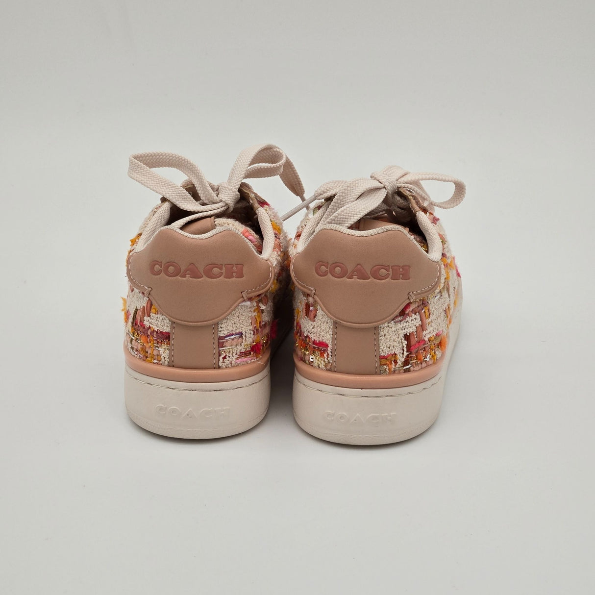 Coach Womens Lace-Up Sneakers Multicolor Tweed & Leather Casual Shoes