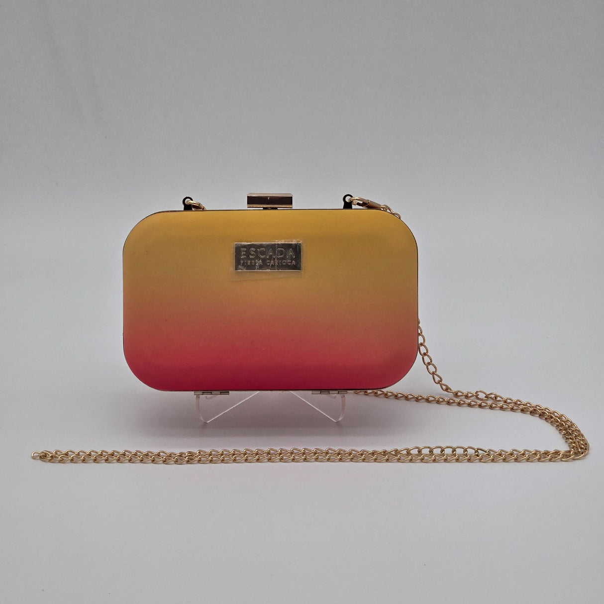 Escada Fiesta Carioca Ombre Yellow To Pink Clutch Bag With Gold Chain Strap & Satin Lining