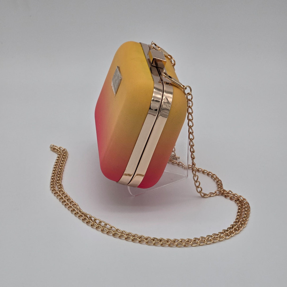 Escada Fiesta Carioca Ombre Yellow To Pink Clutch Bag With Gold Chain Strap & Satin Lining