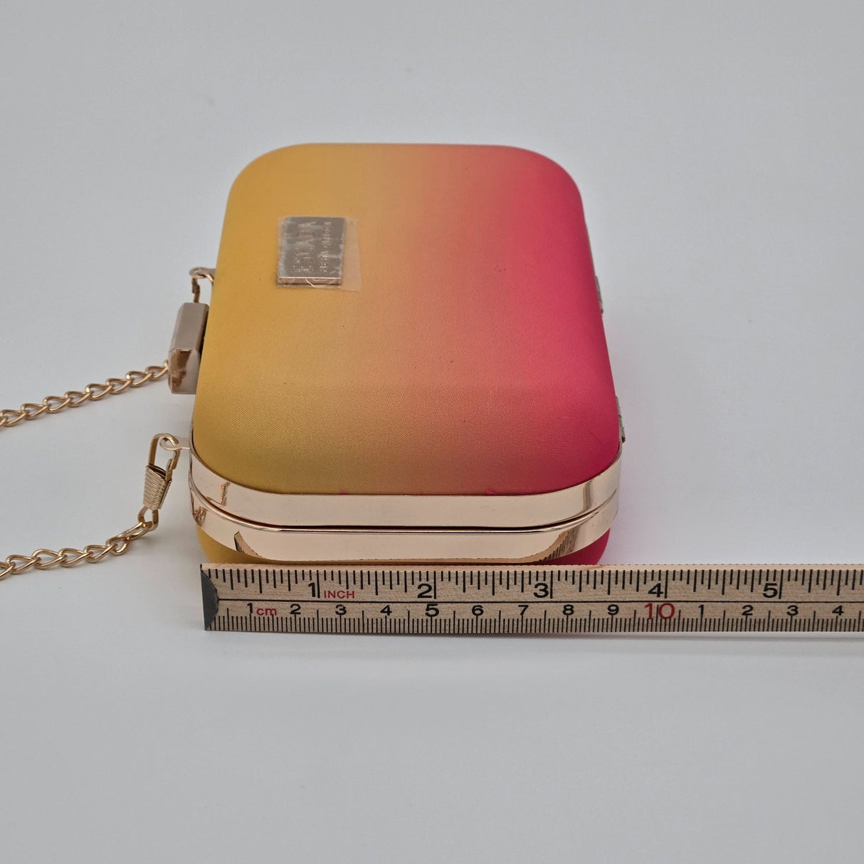 Escada Fiesta Carioca Ombre Yellow To Pink Clutch Bag With Gold Chain Strap & Satin Lining