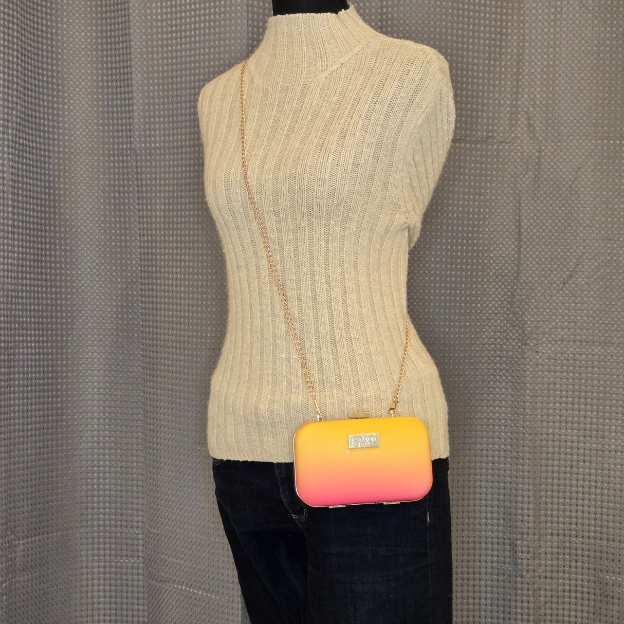 Escada Fiesta Carioca Ombre Yellow To Pink Clutch Bag With Gold Chain Strap & Satin Lining