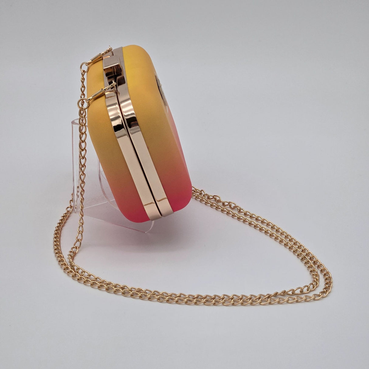 Escada Fiesta Carioca Ombre Yellow To Pink Clutch Bag With Gold Chain Strap & Satin Lining
