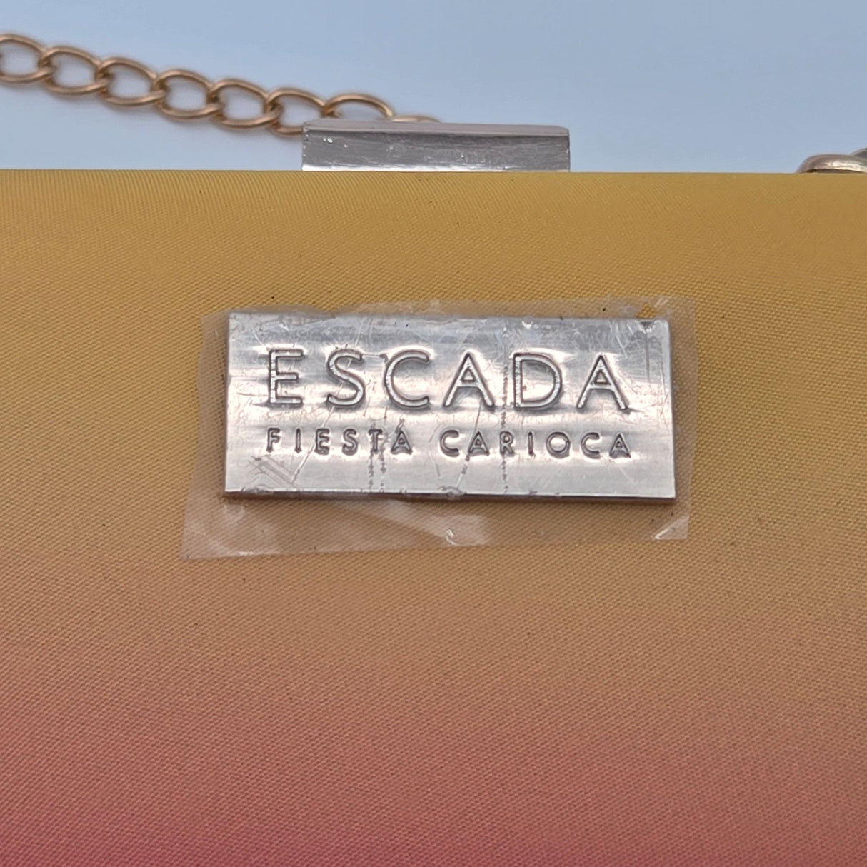 Escada Fiesta Carioca Ombre Yellow To Pink Clutch Bag With Gold Chain Strap & Satin Lining