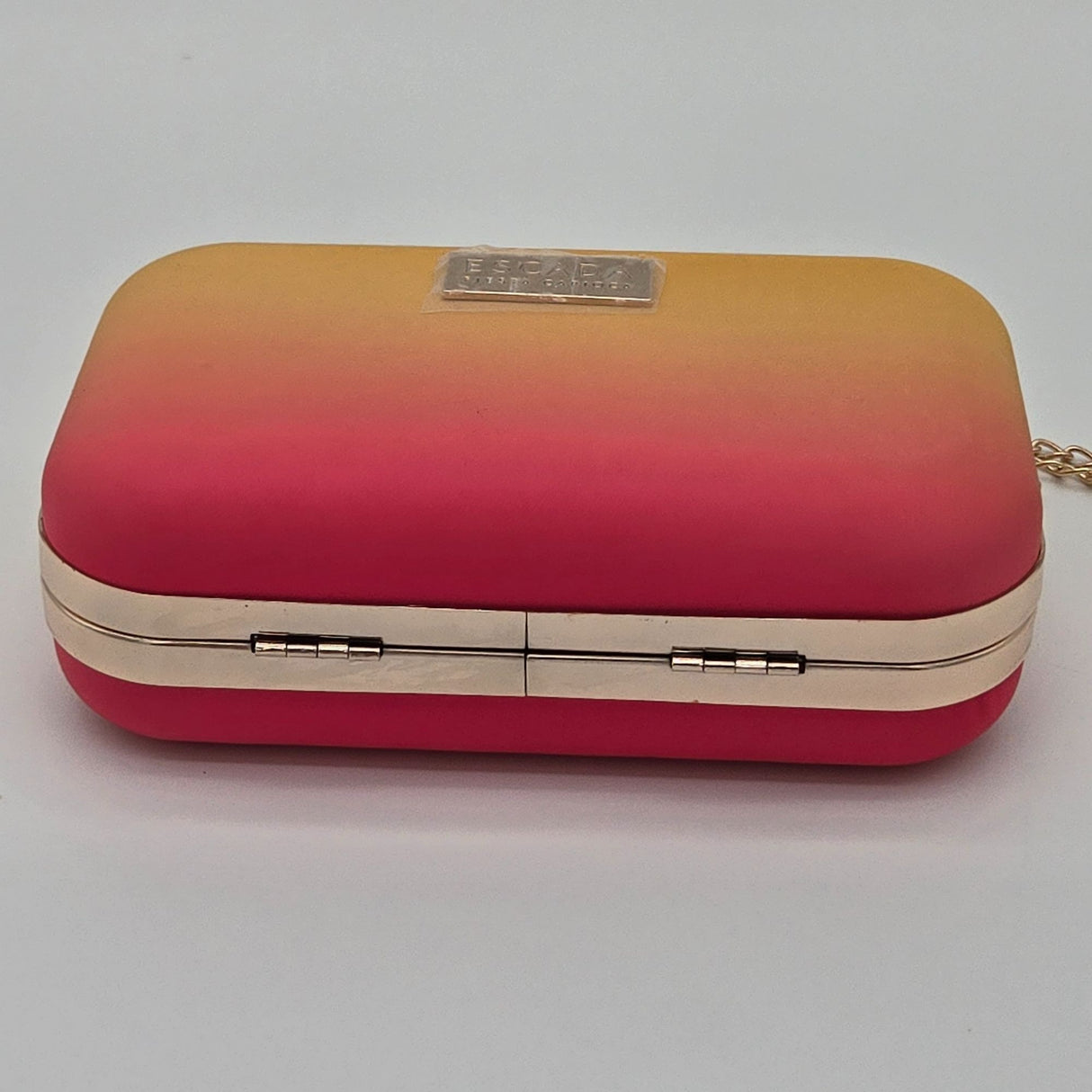 Escada Fiesta Carioca Ombre Yellow To Pink Clutch Bag With Gold Chain Strap & Satin Lining