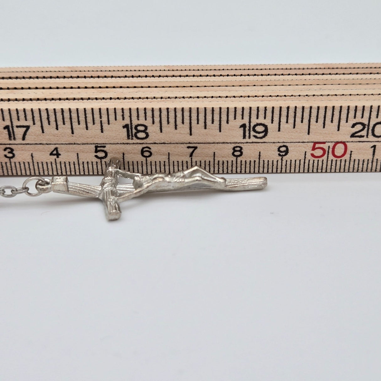 Red Wood Bead Rosary Necklace With Silver-Tone Crucifix & Virgin Mary Centerpiece