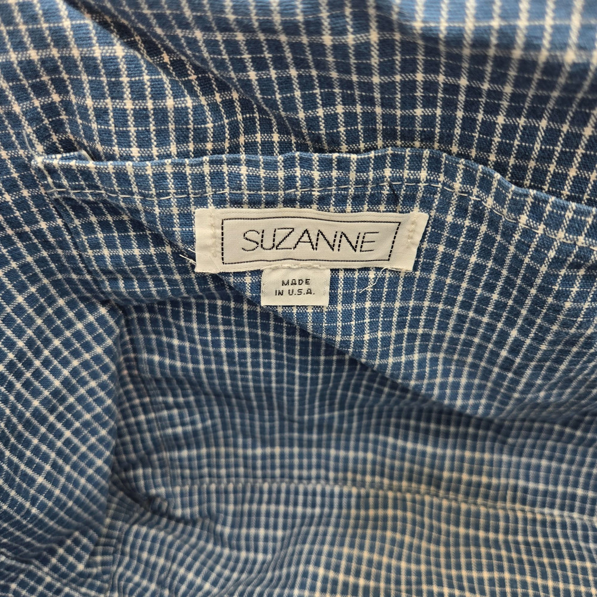 Suzanne Tote Bag With Floral & Checkered Pattern Quilted Cotton Fabric Button Closure Made In USA 16" W X 14" H