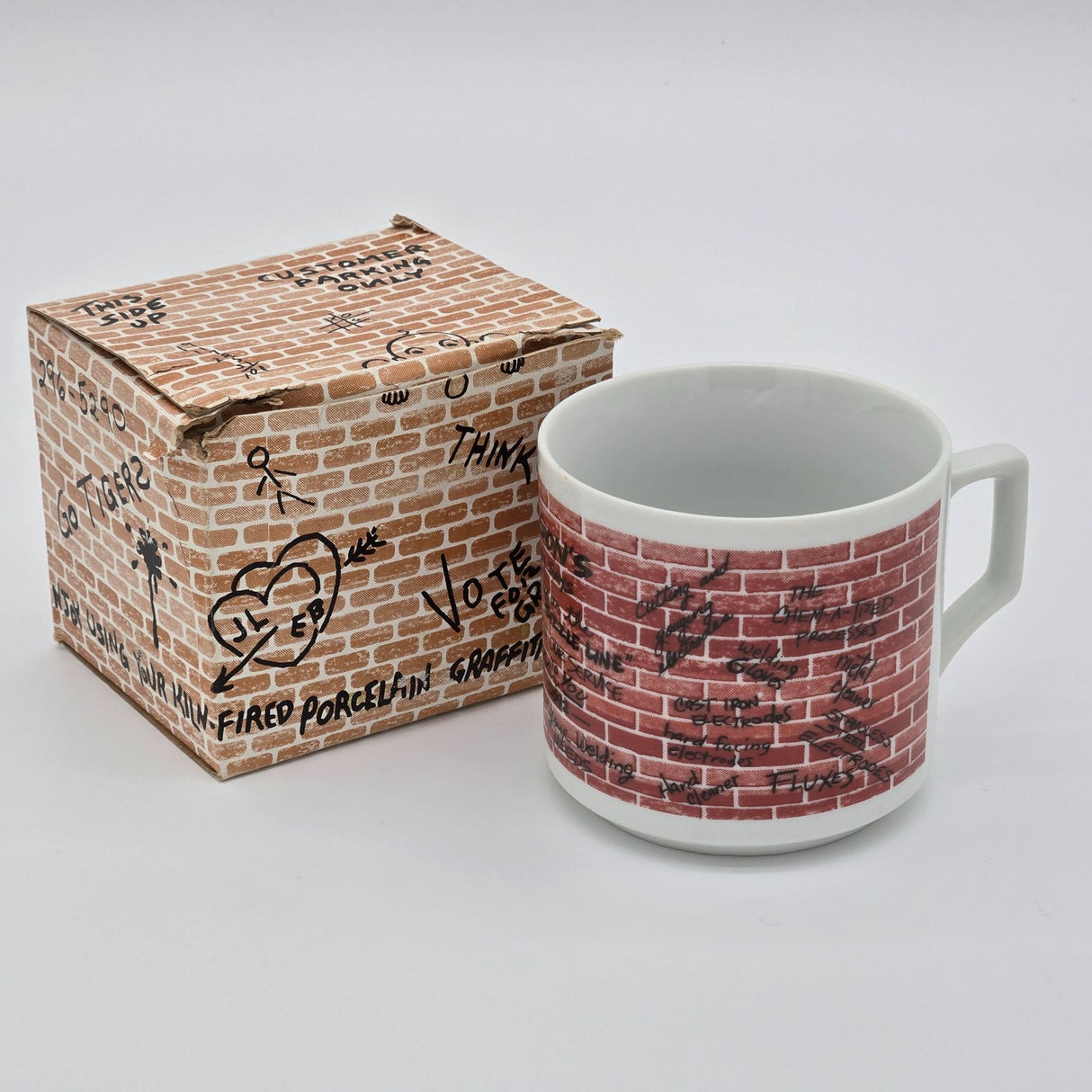 Fired Porcelain Graffiti Mug With Brick Wall Design & Creative Doodles