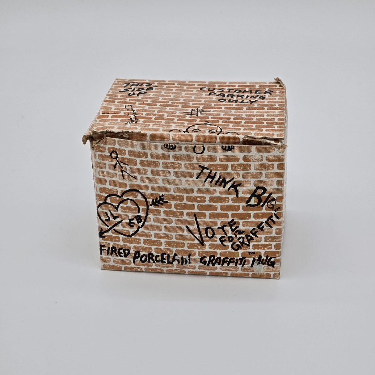 Fired Porcelain Graffiti Mug With Brick Wall Design & Creative Doodles
