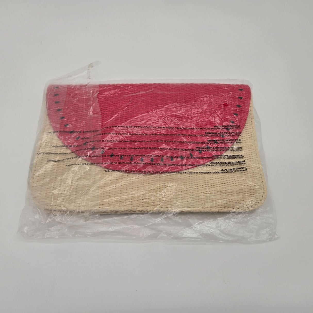 Escada Sorbetto Rosso Watermelon Straw Woven Crossbody Bag With Pink Flap & Gold Chain Strap