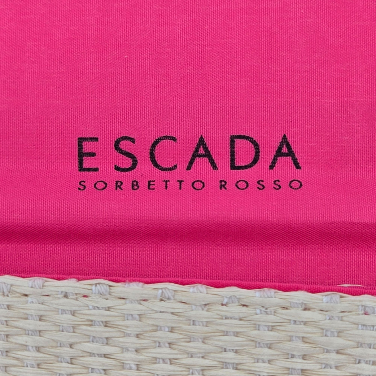 Escada Sorbetto Rosso Watermelon Straw Woven Crossbody Bag With Pink Flap & Gold Chain Strap