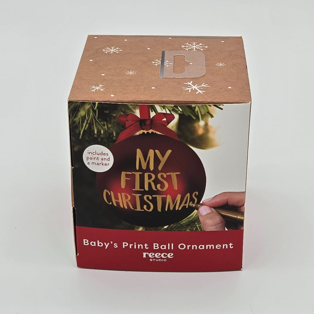 Baby's First Christmas Red Print Ball Ornament By Reece Studio Includes Paint & Marker