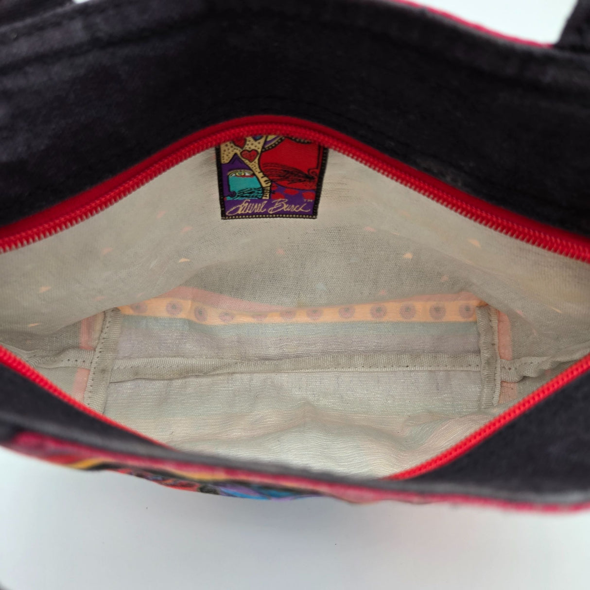 Laurel Burch Colorful Cat Print Canvas Tote Bag With Black Handles