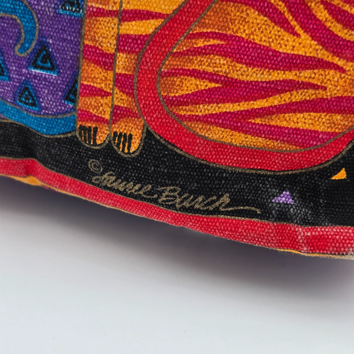 Laurel Burch Colorful Cat Print Canvas Tote Bag With Black Handles