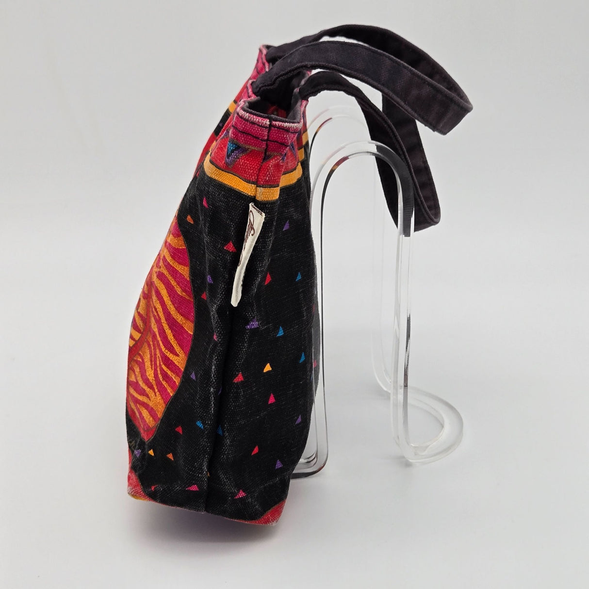 Laurel Burch Colorful Cat Print Canvas Tote Bag With Black Handles