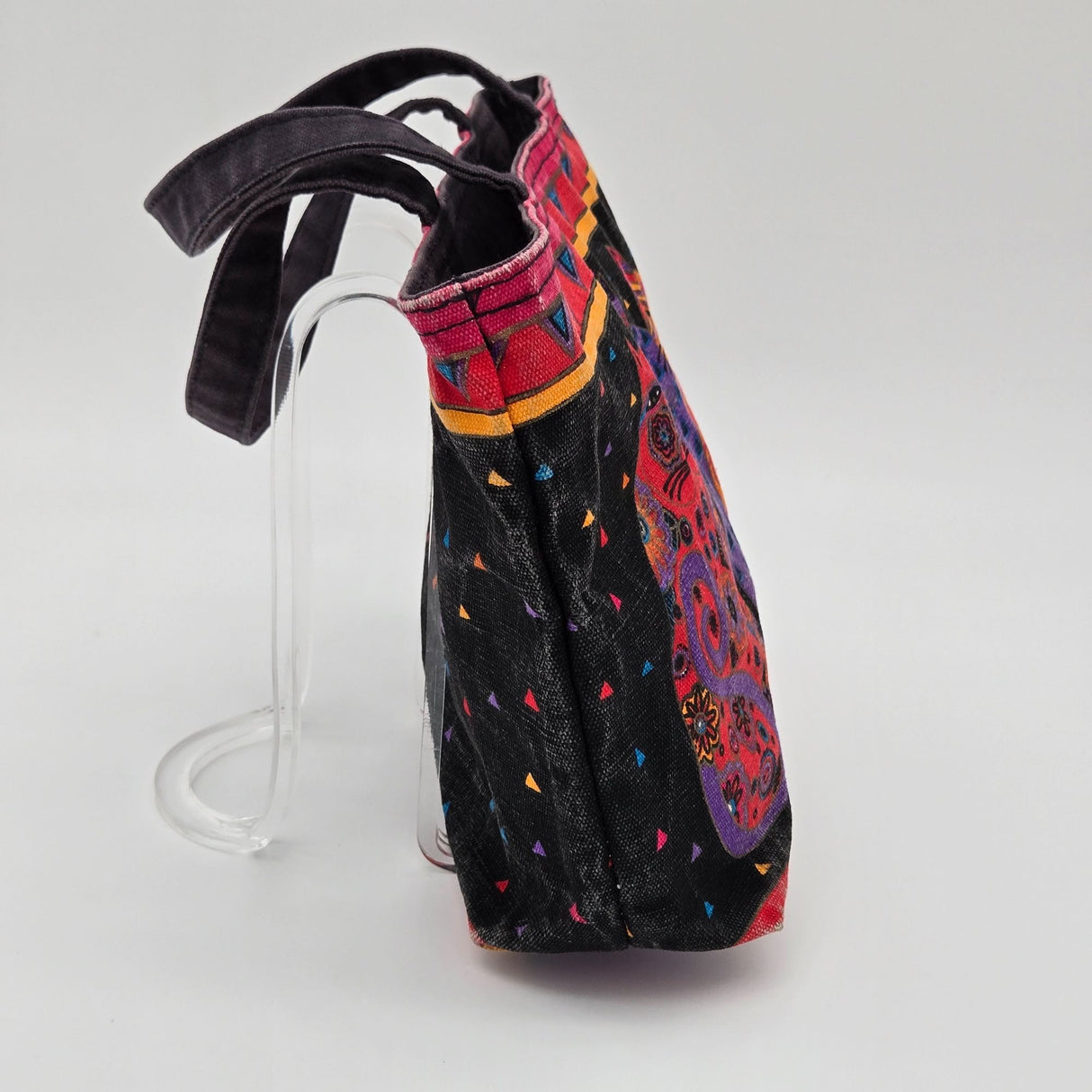 Laurel Burch Colorful Cat Print Canvas Tote Bag With Black Handles